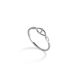 A silver ring with an infinity symbol on it.