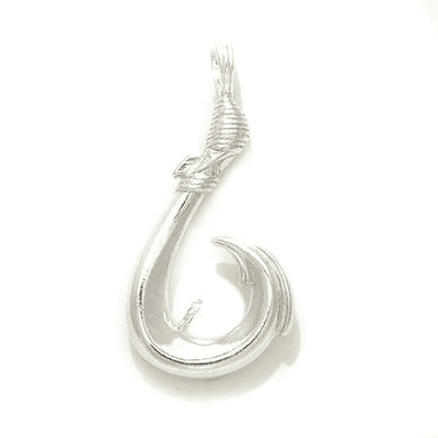 A hook is drawn in black and white.