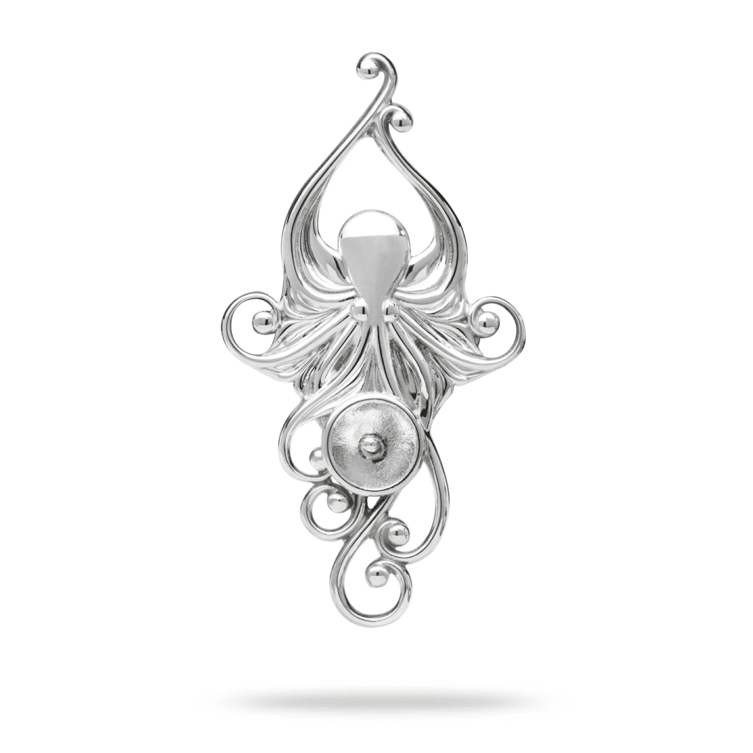 A silver octopus with tentacles hanging from it's back.