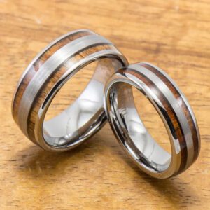 Brushed Tungsten Ring - Koa Wood Inlay (6MM-8MM Width)